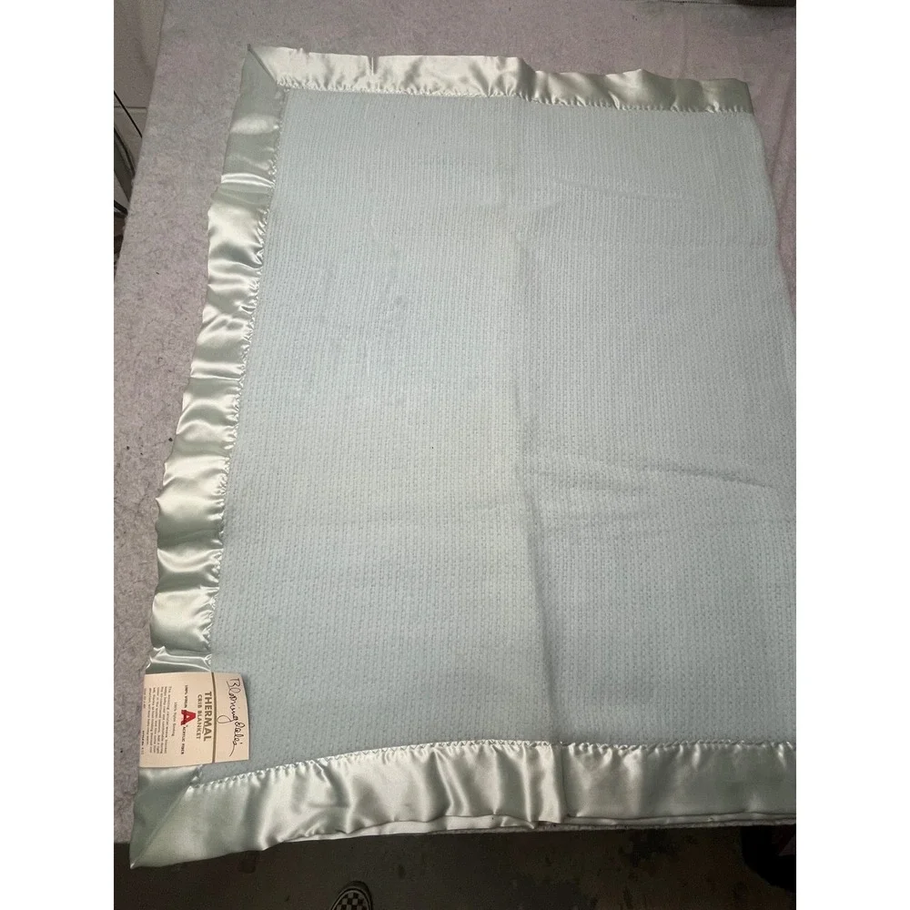 Vintage Bloomingdale's Thermal Crib waffle weave ‎ Blue Satin Trim  40x60 NEW